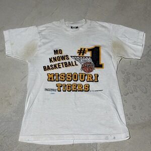 Vintage Missouri Tigers Mizzou Tee Shirt Men's M USA 90s Single Stitch Tee Stain